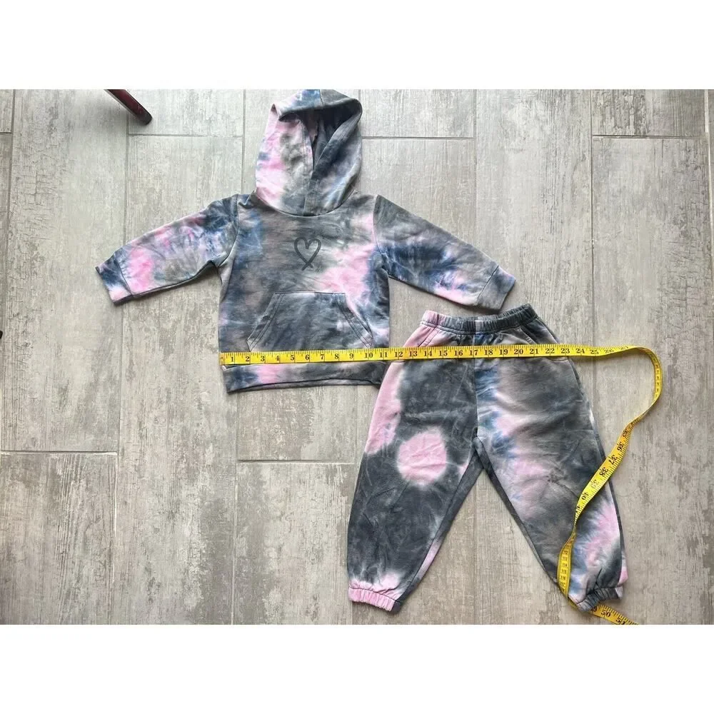 Toddler Girl Heart Tie Dye Hoodie & Jogger Pants Tracksuit 2 Piece Outfit Set 2T